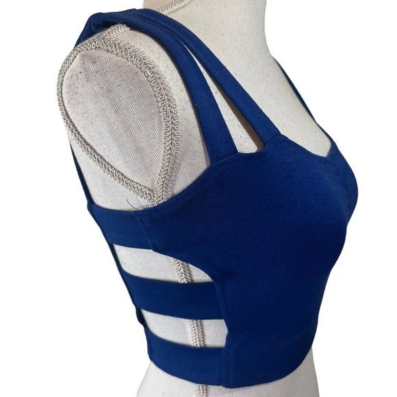Love Republic Royal Blue Cropped Top Size Small Cutout Sides Stretch Ruched - Picture 4 of 8